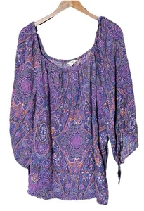 Neu Terra & Sky 3X bunte lila weiche bequeme 3/4 Arm Bluse Boho - Bild 1 von 7