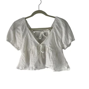 Miami Women's Size Medium White Gauze Cottage Beach Cropped Babydoll Top - Picture 1 of 8