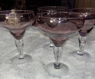 Amrthyst Margarita Glasses Set Of 3 Made In Poland Purple 7 Inch Tall - Image 1 of 4