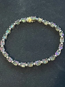 Vintage gepunzt 9 kt Gold Mystic Topas & Diamant Tennis Armband 20 cm / 7,874" - Bild 1 von 10