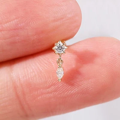 Natural SI Diamond Dangle Piercing Cartilage Earring in 14k Yellow Gold Single - Image 1 of 4