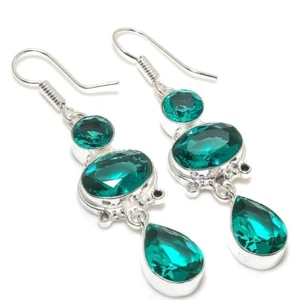 Paraiba Tourmaline Gemstone Handmade 925 Sterling Silver Jewelry Earring Sz 2.20 - Picture 1 of 1
