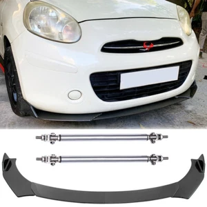 Carbon Front Bumper Lip Splitter Spoiler + Strut Rods For Nissan March 2012-2023 - Picture 1 of 11