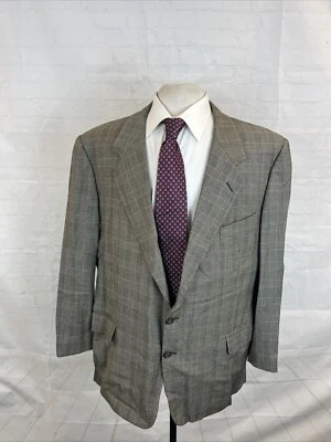 Hickey Freeman Men's Beige Gray Plaid Wool Cashmere Blend Blazer 46R $1,595 - Image 1 of 4