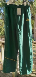 Asics Track Pants Green with Gold Trim XL Elastic & Drawstring Waist mesh lining - Picture 1 of 8