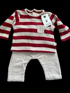 Petit Indi (Spain) NWT Beige/Red Stripe Knit Sweater & Beige Pants-6 Mos - Picture 1 of 9