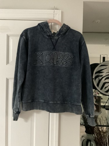 Maglione con cappuccio Michael Michael Kors logo blu denim lavaggio acido taglia M