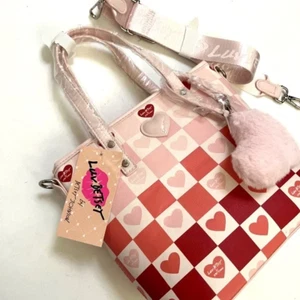 NWT Original BETSEY JOHNSON Heart Mini Tote Bag Pink Love Valentine Furry Charm - Picture 1 of 8