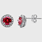 Exquisite Genuine Ruby Halo Stud Earrings in Sterling Silver
