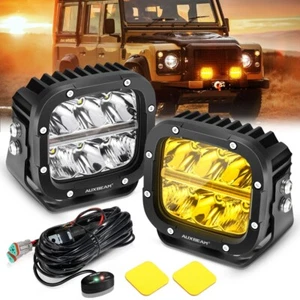 AUXBEAM Pair 5" 130W LED Work Light Offroad Spot Cube Pods Amber DRL Pickup ATV - Picture 1 of 12