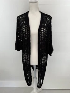 Oriana Lifestyle by VENTI6 Black Crochet Open Cardigan Sweater NWT - Picture 1 of 8