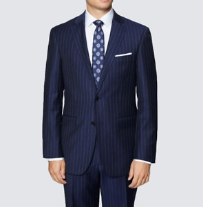 2022 TASSO ELBA Mens Navy Blue Pinstripe Full Suit 40L Wool