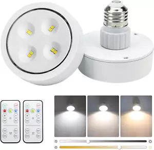 Battery Operated Light Bulbs Sets of 2, LED Puck Lights with Remote Control - Picture 1 of 9