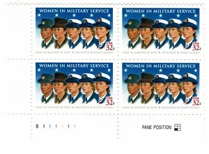 SCOTT 3174 - WOMEN OF FIVE ARMED SERVICES PLATE BLOCK OF 4 - Picture 1 of 1