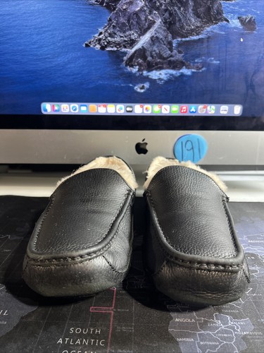 UGG ASCOT PANTOFOLE IN PELLE PELUCHE LANA 5379B nere da uomo taglia 10