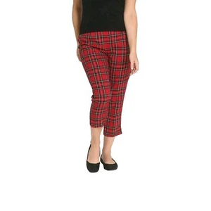 Hell Bunny RED Plaid TARTAN Cropped Capri's PIN-UP 50'S Retro Punk Rockabilly - Picture 1 of 12