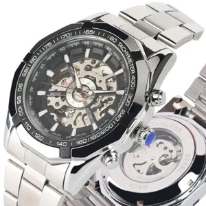 Herren Automatik Mechanische Uhr Skelett Armee Armbanduhren Stahl Edelstahlband - Bild 1 von 15