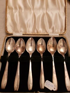 Vintage Sheffield 1939 Sterling Silver 6 Spoons Set Box Lovely - Picture 1 of 7