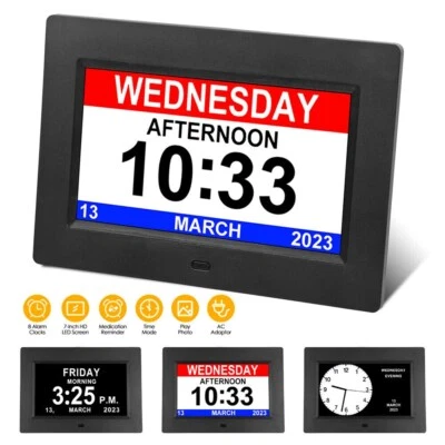Digitaluhr LCD Digital Alarm Kalender Seniorenuhr Demenz Uhr Wanduhr Tischuhr DE - Bild 1 von 4