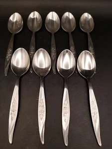 9 vtg Hanford Forge avon rose stainless teaspoons silverware - Picture 1 of 3