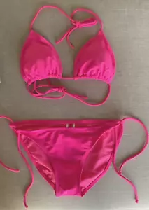 Vintage Ocean Pacific OP Neon Hot Pink String Bikini Swimsuit M 7-9 - Picture 1 of 16