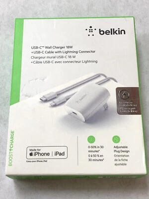 Belkin USB-C Wall Charger 18W w/ 4ft USB-C to Lightning Cable iPhone Fast Charge - Image 1 of 2