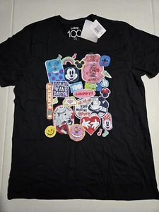 Disney 100 Retro Graphic T-Shirt Black Size Large Mickey Minnie Goofy Stitch - Picture 1 of 6