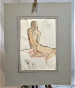 Original nude drawing 1970 signed Cecil Beaton Cass woman lady mounted wall art - Picture 1 of 6