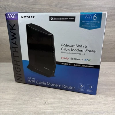 NETGEAR Nighthawk CAX30 AX6 WiFi 6 Cable Modem Router AX2700 - Image 1 of 3