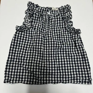 Crewcuts Girls Navy Blue White Gingham Checkered Ruffled Top Size Small J.Crew - Picture 1 of 5