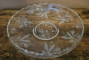 FOSTORIA 9 Inch Lily Bowl Heather Etched Crystal Elegant Glass - Picture 1 of 3