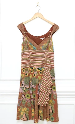 Vestido Vintage Y2K Nanette Lepore Seda Borboleta Floral Babado Tamanho 8 Fada Boho - Imagem 1 de 4