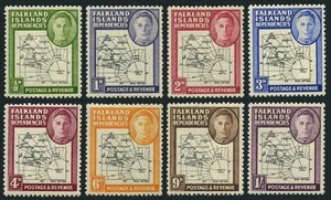 Falkland Depend 1L1-1L8, hinged. Mi 1-3,5-9. George VI. Map of Falkland, 1946. - Picture 1 of 1