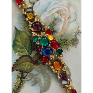 working spats vtg cabochon gold tone gemstone peek a boo watch - Picture 1 of 4