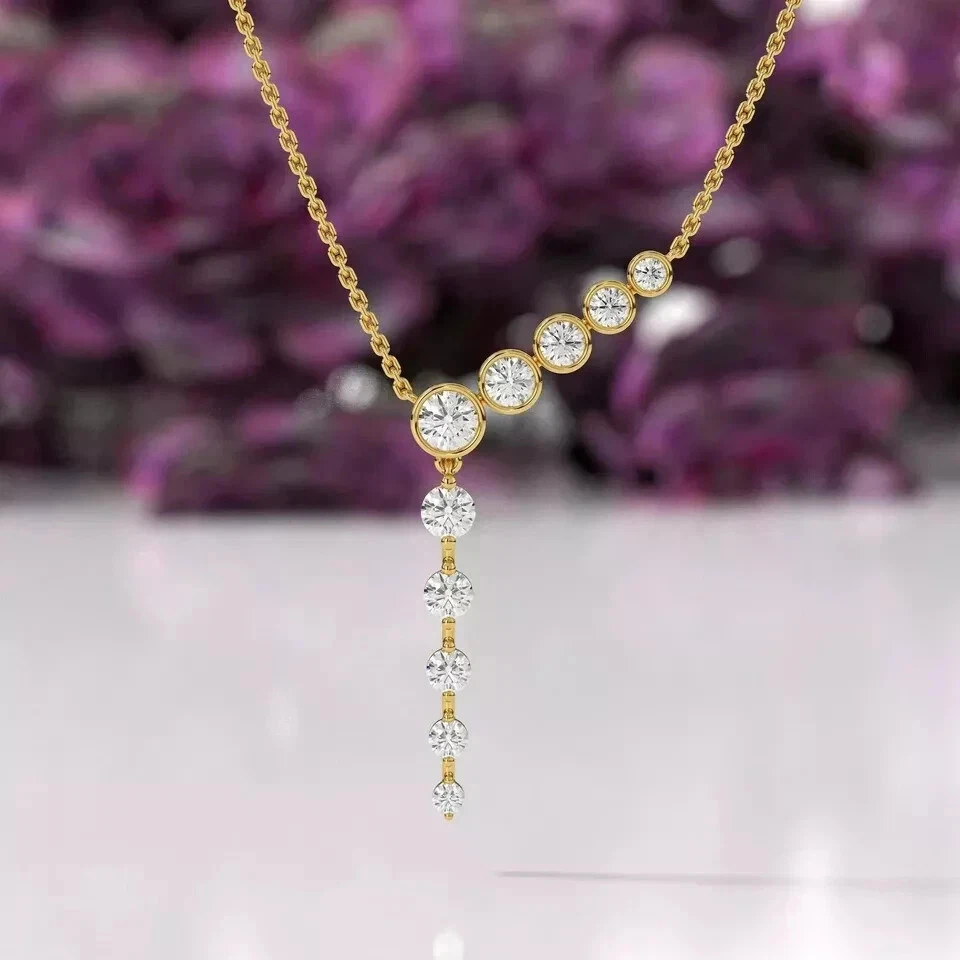 Collar Lariat de diamantes para mujer de corte redondo de 2 quilates con acabado de oro amarillo de 14 k Foto 1 de 3