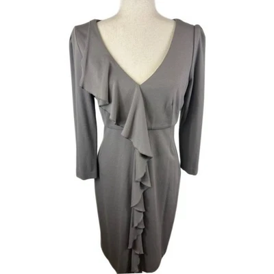 Suzi Chin for Maggy Boutique Gray Taupe Ruffle Long Sleeve Dress Size 10 - Image 1 of 4