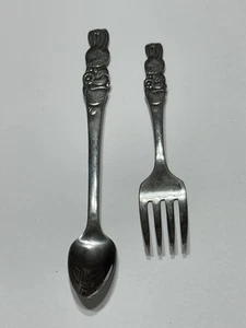 ONEIDA Community Edelstahl PETER RABBIT Hase Gabel Löffel Baby Set 2 Stück - Bild 1 von 9