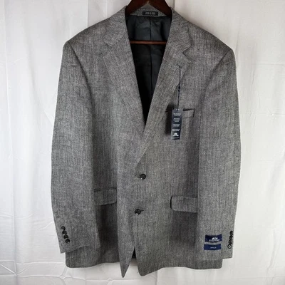 Stafford Sport Coat Mens 48L Gray Herringbone 100% Silk Blazer Jacket Two Button - Image 1 of 4