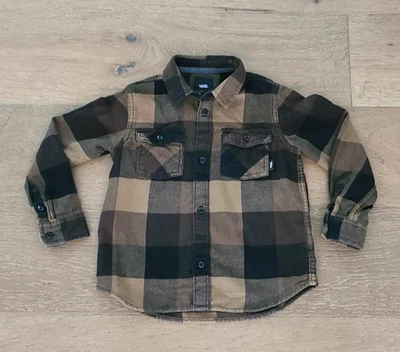 VANS Boys Brown Plaid Button Up Flannel Long Sleeve Shirt Kids Youth Size 5 / M - Image 1 of 4
