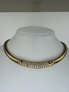 "COLLAR Cadena Omega 16"" SWAROVSKI Swan Firmado Tono Dorado CRISTAL TRANSPARENTE Pavé" - Imagen 1 de 11