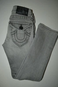 True Religion Girls Julie Slim Straight Pocket Flaps Snap Button Gray Jeans Sz 7 - Picture 1 of 12