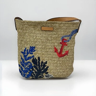 Vera Bradley Bandolera de Paja Bolso de Mano Cartera Vida Marina Coral Mar Shell Ancla Foto 1 de 4