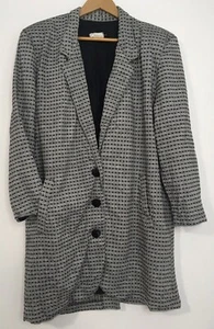 Vintage Womens Jacket Set Up 80’s Grey Black long Line blazer Retro Size 14 - Picture 1 of 11
