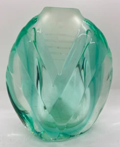Michael Shearer Blue Aqua Vase Art Glass Signed 1994 7" Heavy VTG - Picture 1 of 7