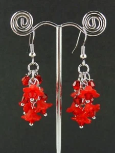 Lily of the Valley Earrings made with Swarovski Siam Crystal - Picture 1 of 3
