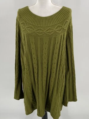 Suéter Jessica London Cuello Ancho Pullover Tejido con Cable Verde Oliva L/S 22/24 Foto 1 de 4