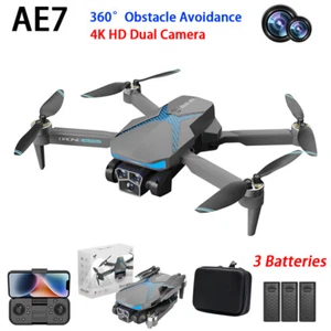 AE7 RC Drone WIFI FPV 4K HD Dual Camera Selfie Obstacle Avoidance with 3 Battery - Picture 1 of 22