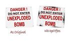 Gefahr nicht explodierte Bombe Mann Höhlenschild 2. Weltkrieg nicht explodierte Bombe 2. Weltkrieg Metallwandschild