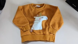Girls Petite Hailey Mustard Yellow Unicorn Crewneck Sweatshirt 1 Yr - Picture 1 of 4