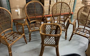 4 Vintage Mid Century Boho Chic Brown Bamboo Rattan Chair Ficks Reed Style Table - Picture 1 of 2